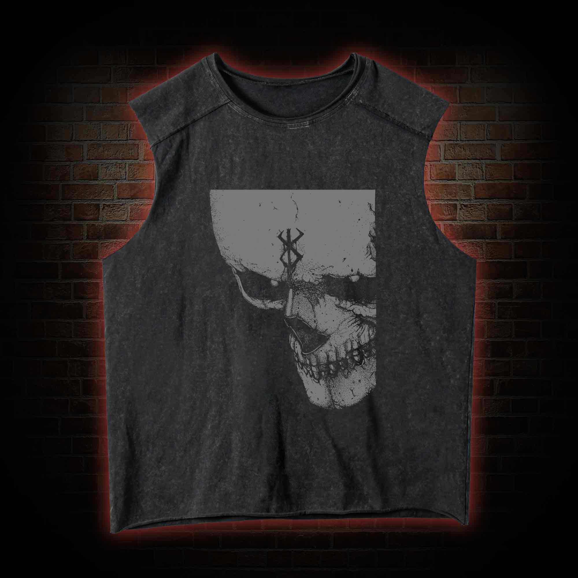 Dark Skull Knight Washed Tank Top