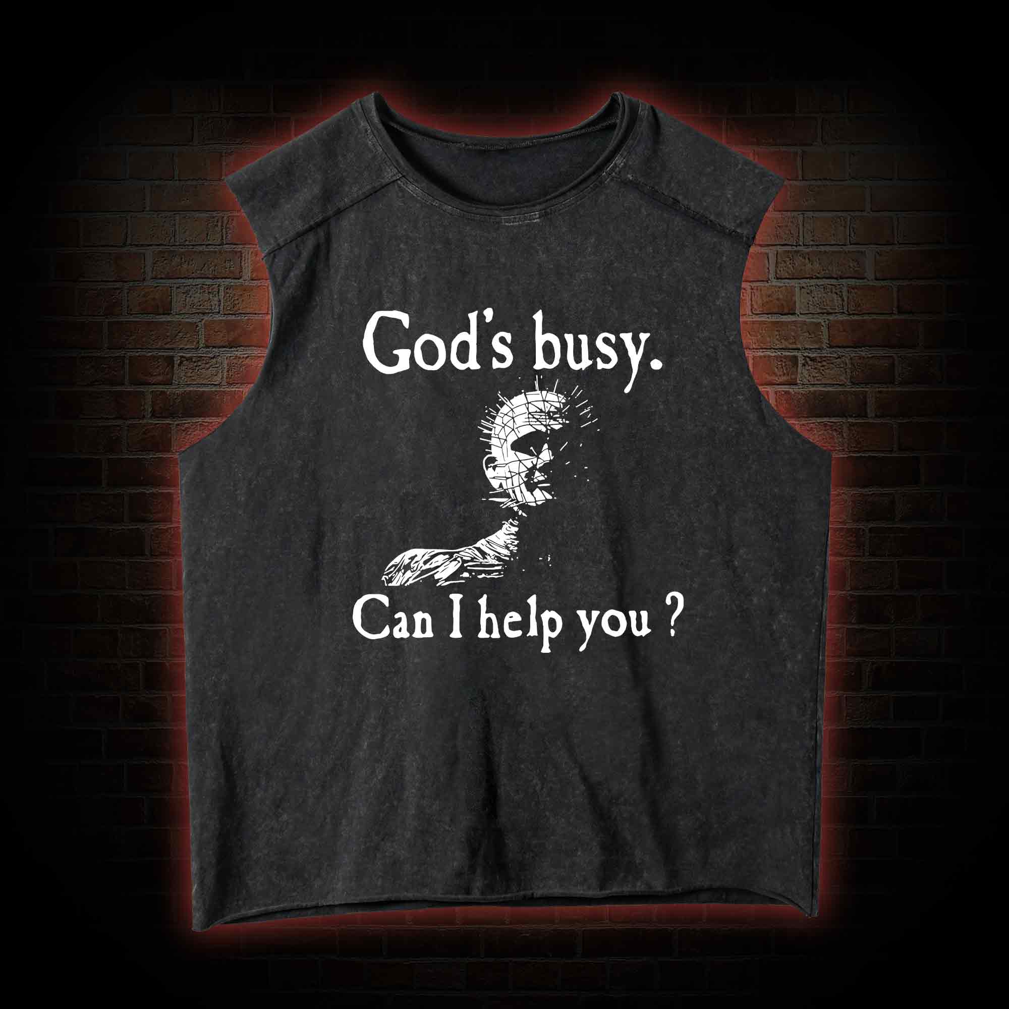 God's Busy Can I Help You? Washed Tank Top