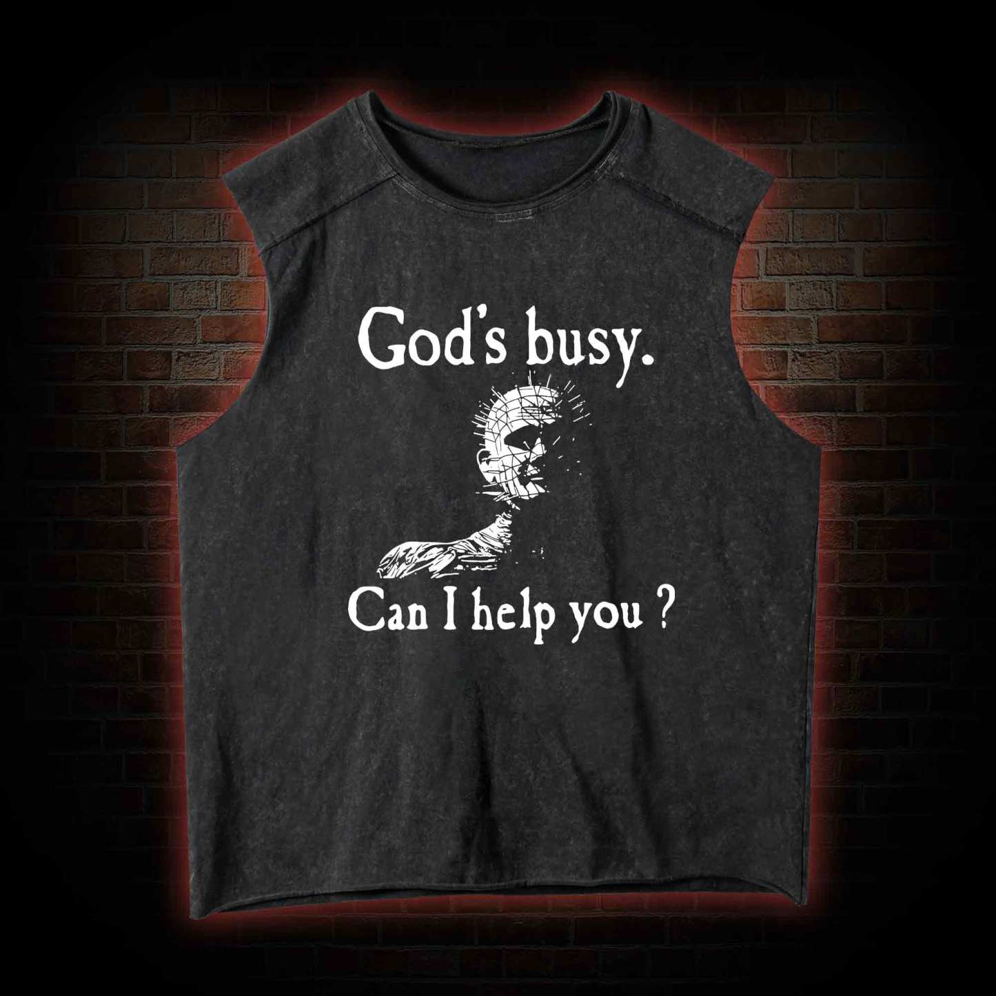 God's Busy Can I Help You? Washed Tank Top