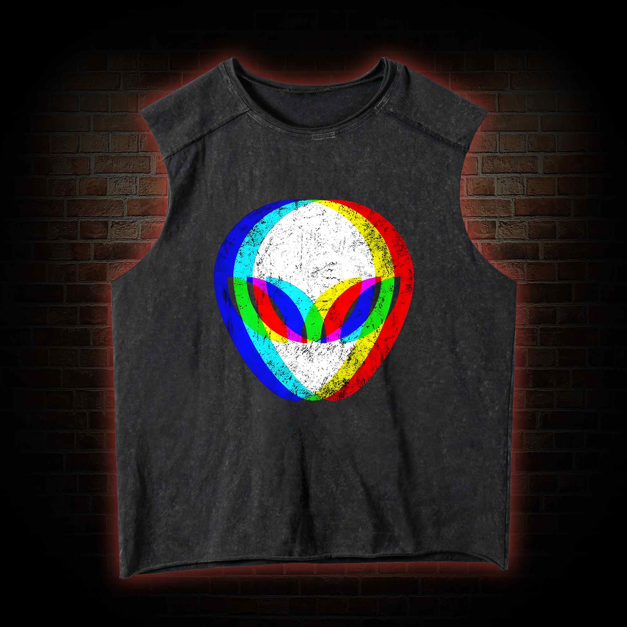 Alien Head Trippy Vintage Washed Tank Top