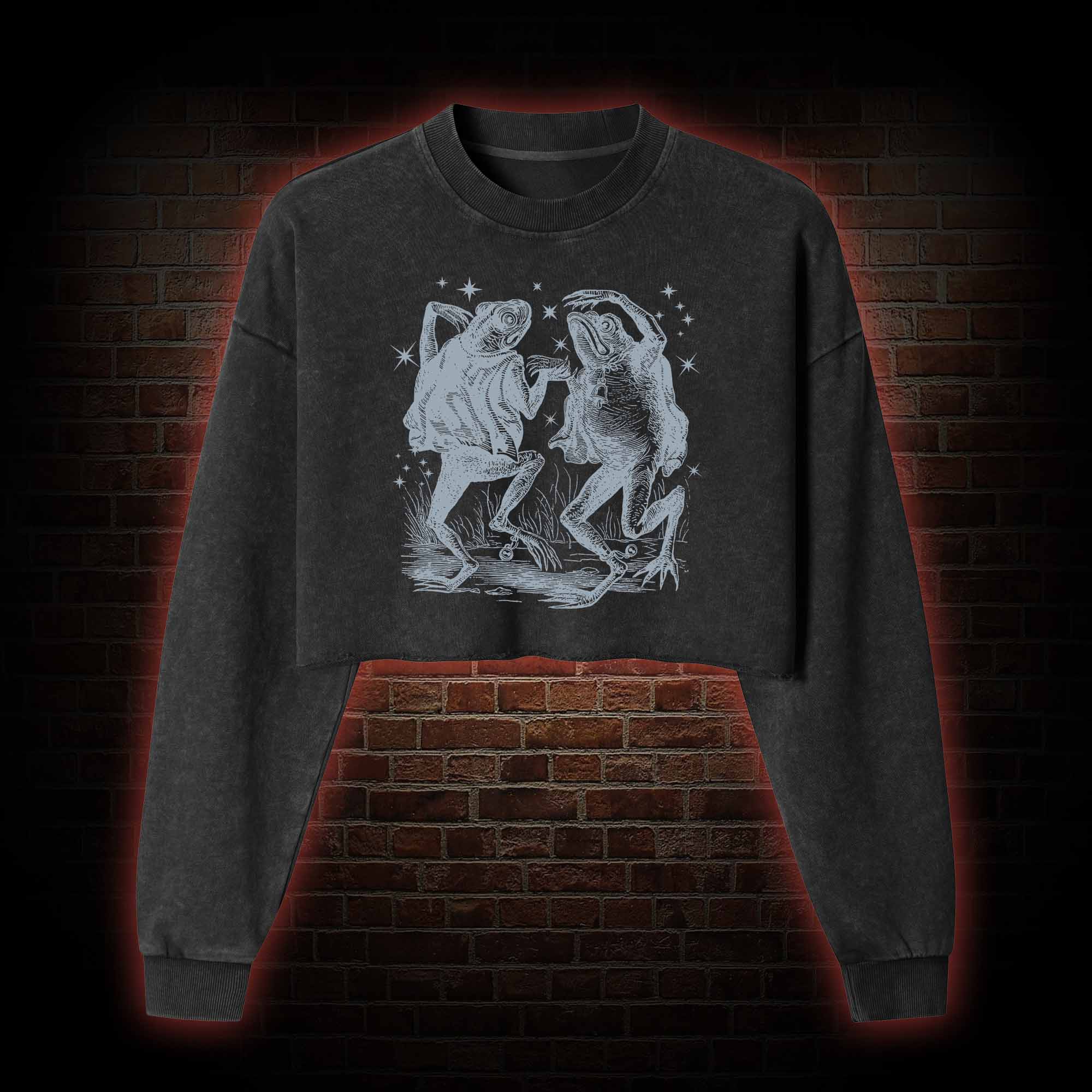 Dancing Frogs Washed Cropped Sweatshirts