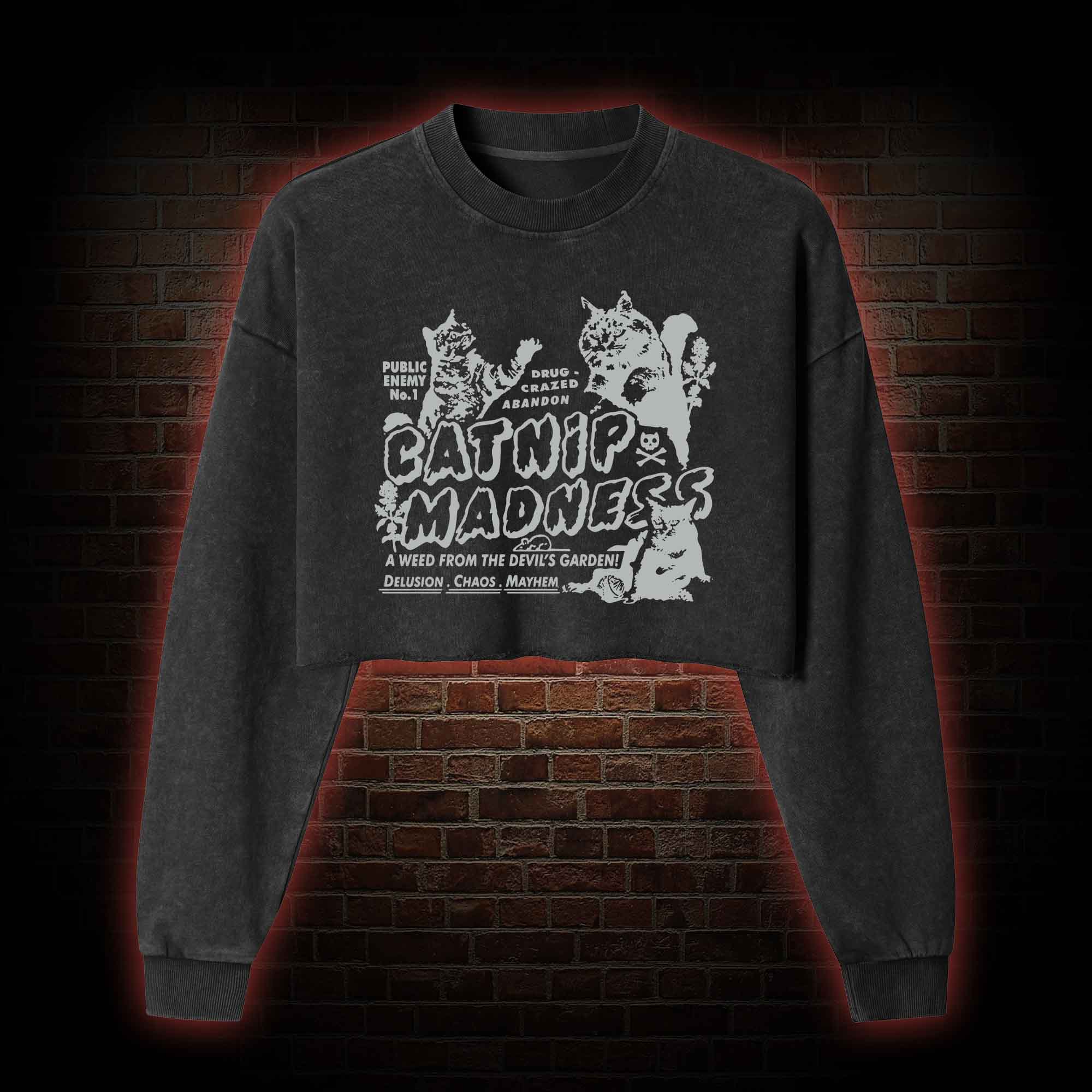 Catnip Madness Washed Cropped Sweatshirts