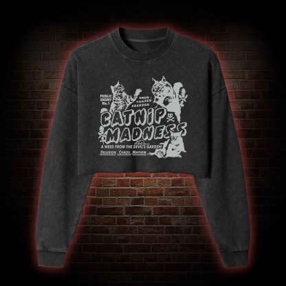 Catnip Madness Washed Cropped Sweatshirts