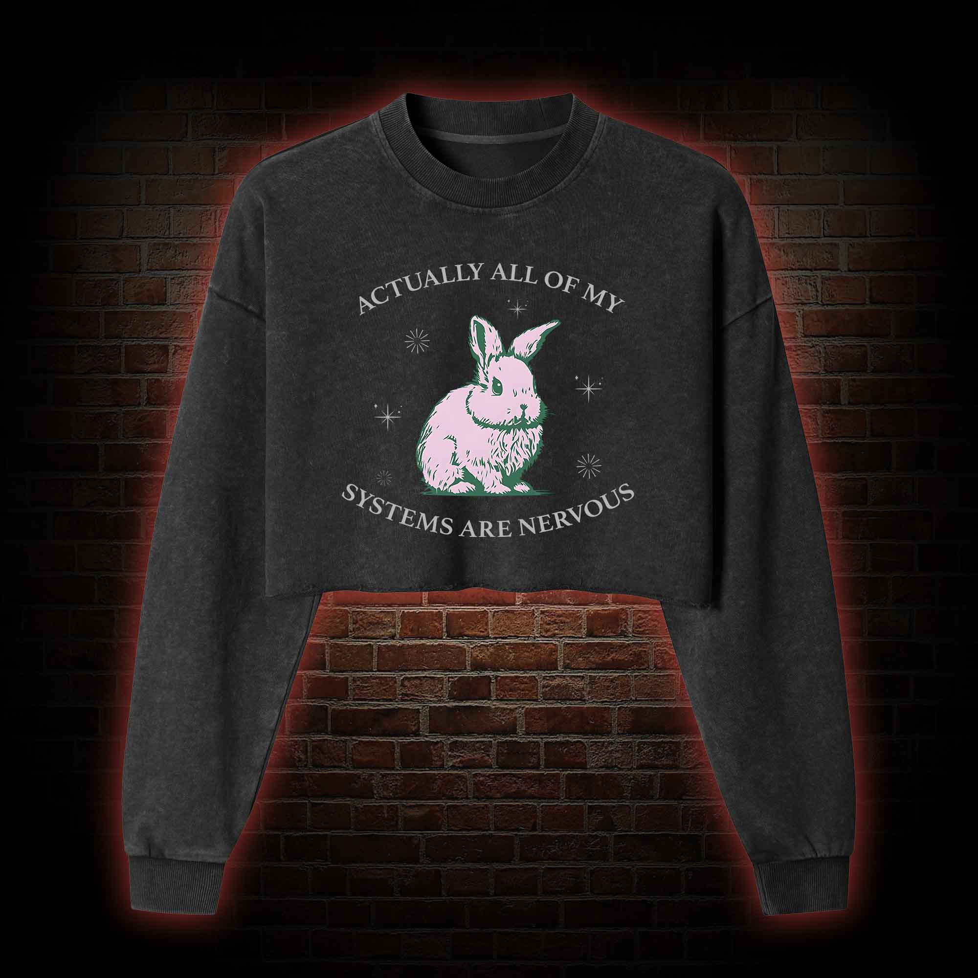 Actually All Of My Systems Are Nervous Washed Cropped Sweatshirts