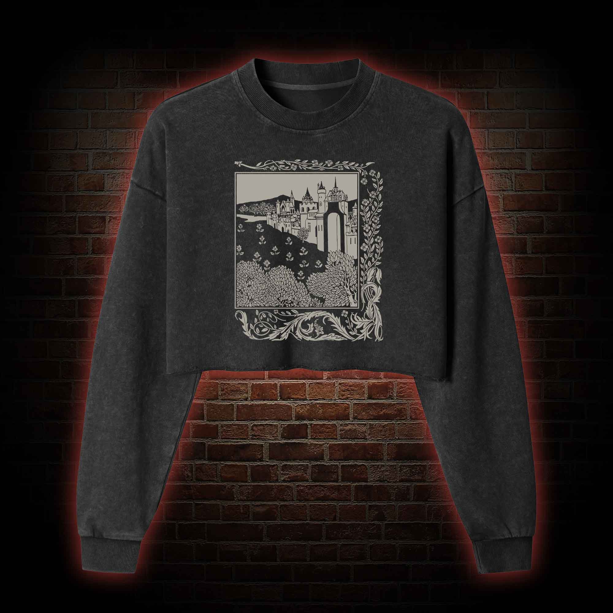 Medieval Castle Washed Cropped Sweatshirts