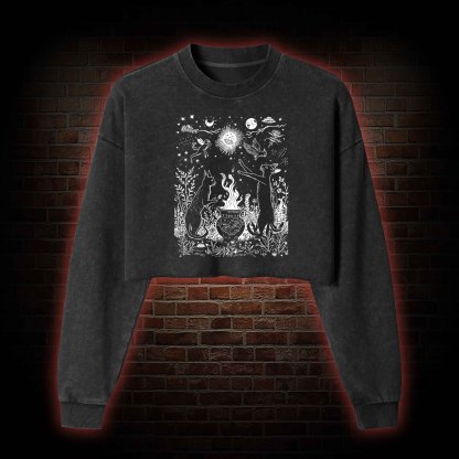 Celestial Cat Washed Cropped Sweatshirts