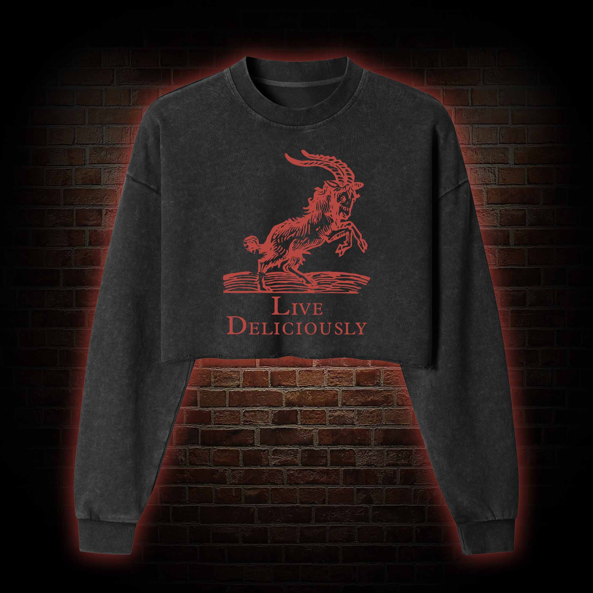 Live Deliciously Washed Cropped Sweatshirts