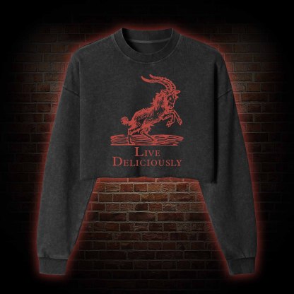 Live Deliciously Washed Cropped Sweatshirts