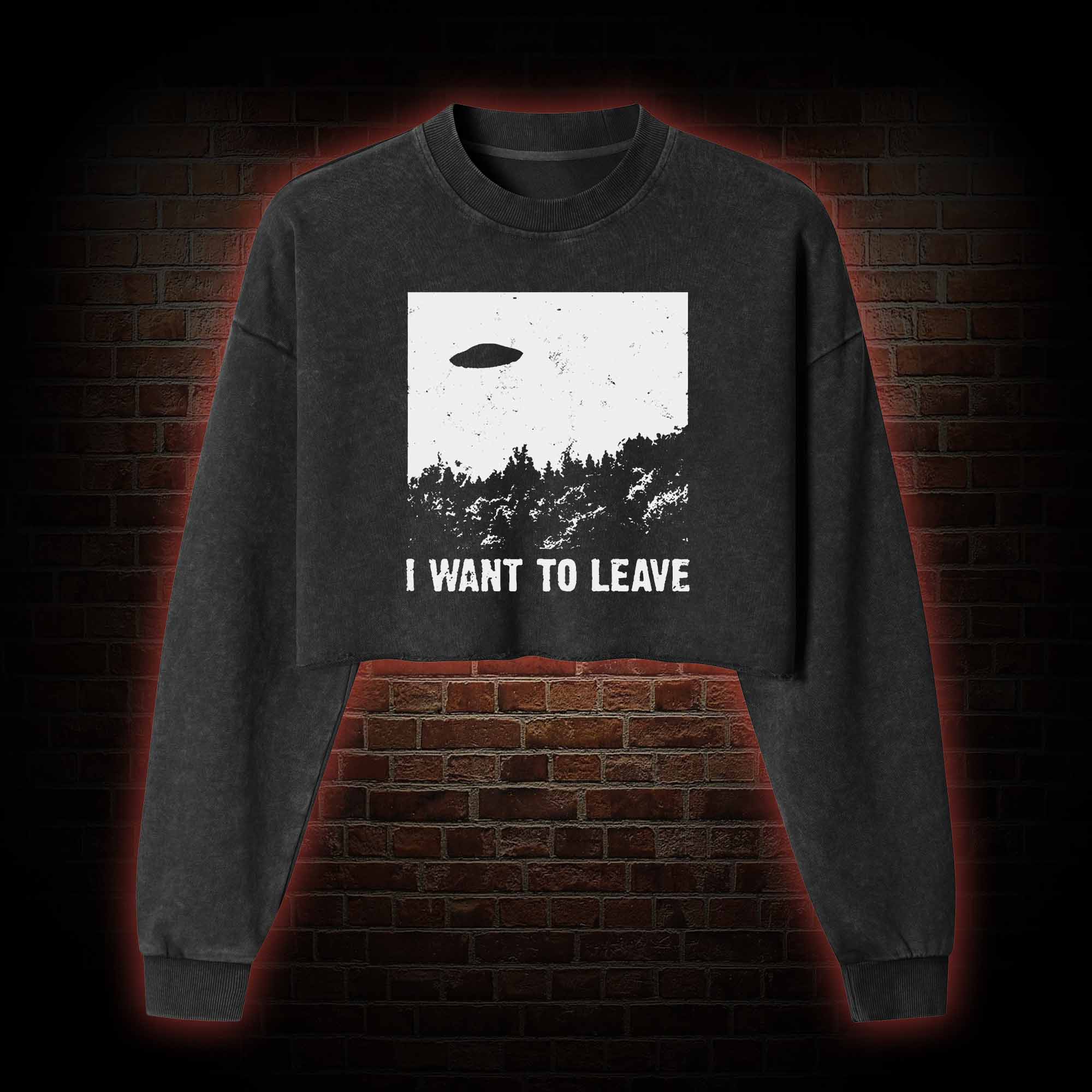 I Want To Leave Washed Cropped Sweatshirts