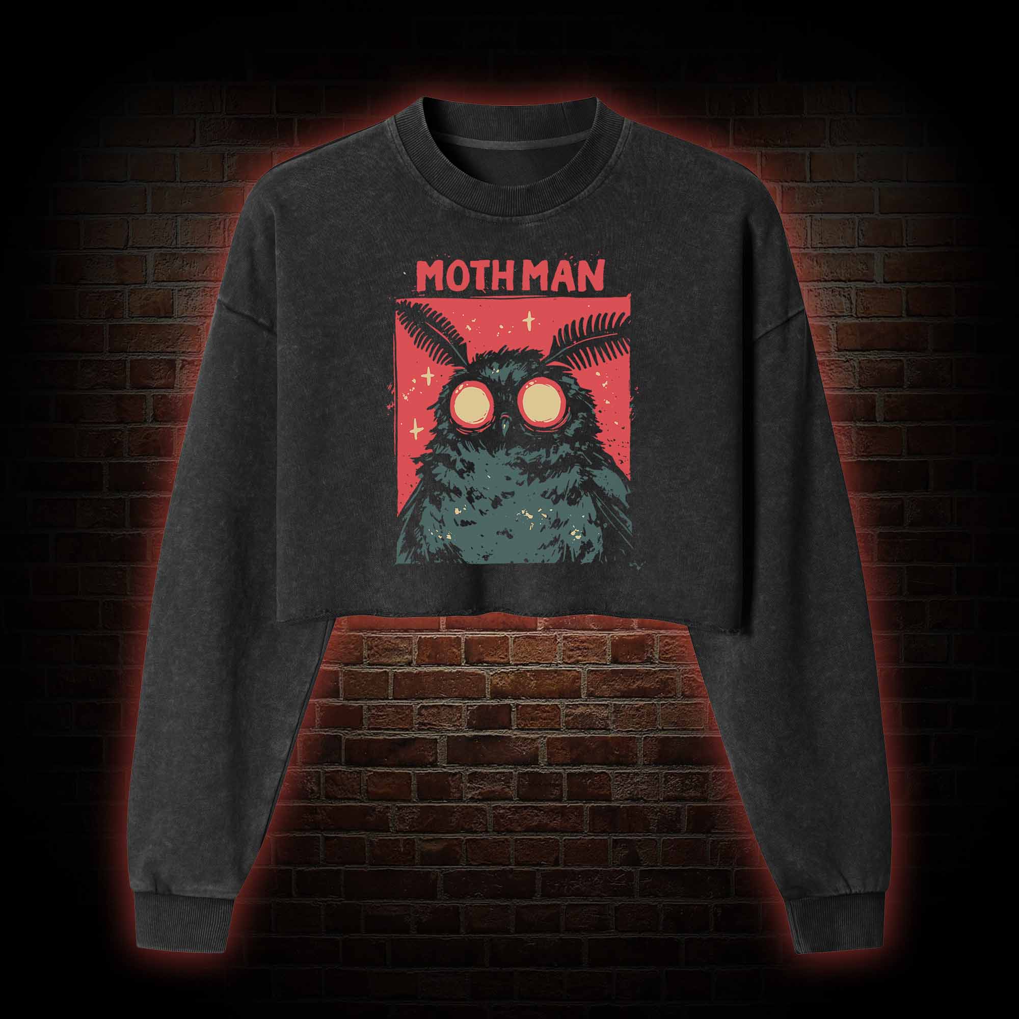 Cryptid Mothman Washed Cropped Sweatshirts