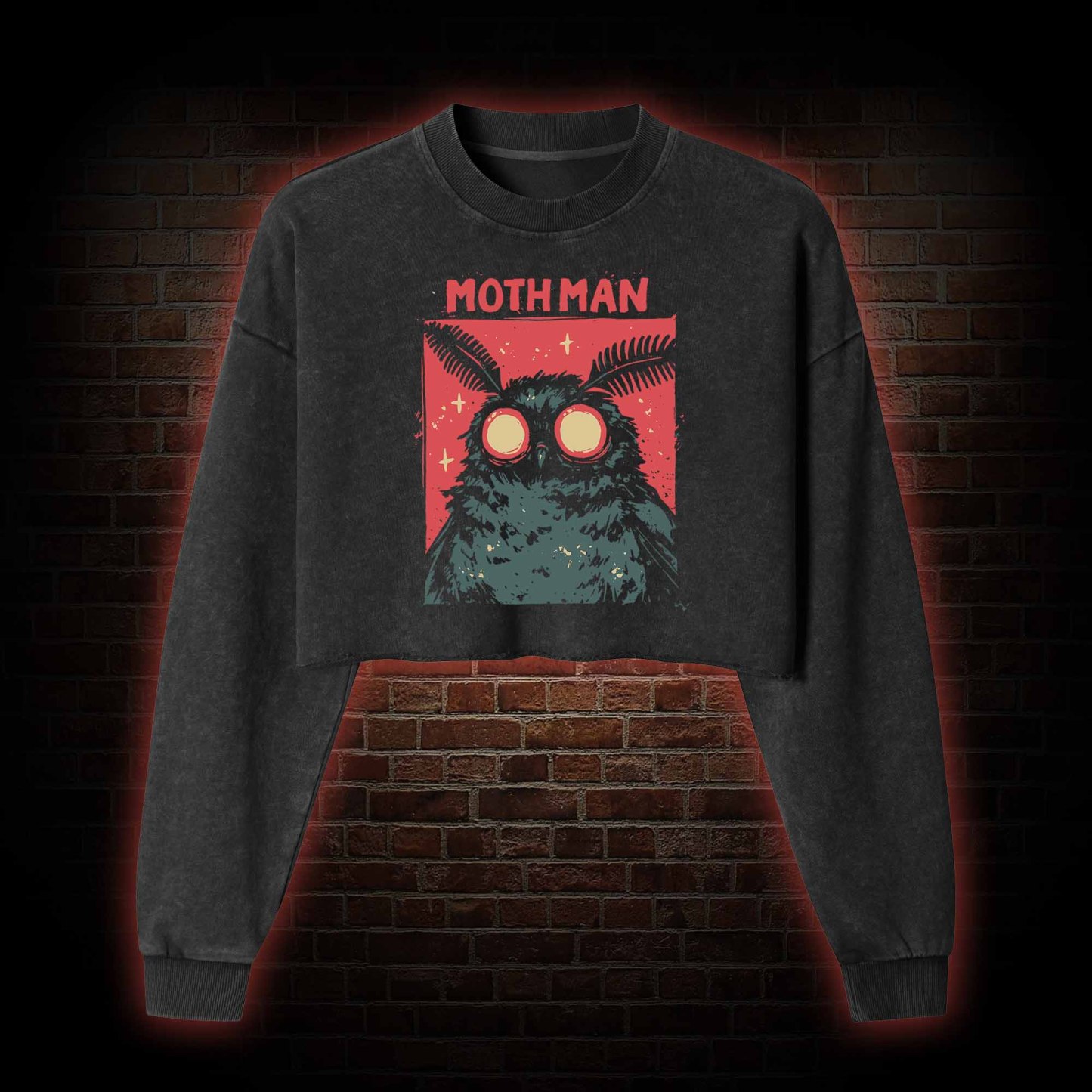 Cryptid Mothman Washed Cropped Sweatshirts