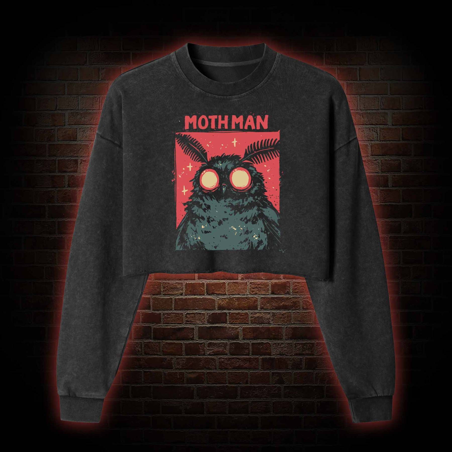 Cryptid Mothman Washed Cropped Sweatshirts