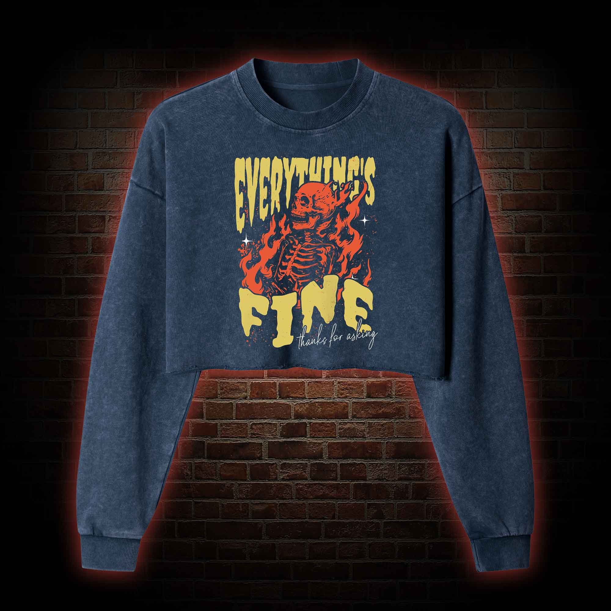 Everything's Fine Washed Cropped Sweatshirts