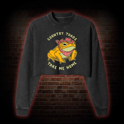 Country Toads Take Me Home Washed Cropped Sweatshirts