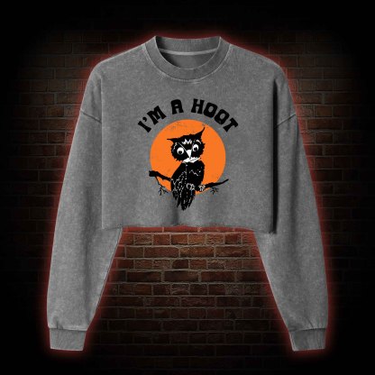 I'm A Hoot Washed Cropped Sweatshirts