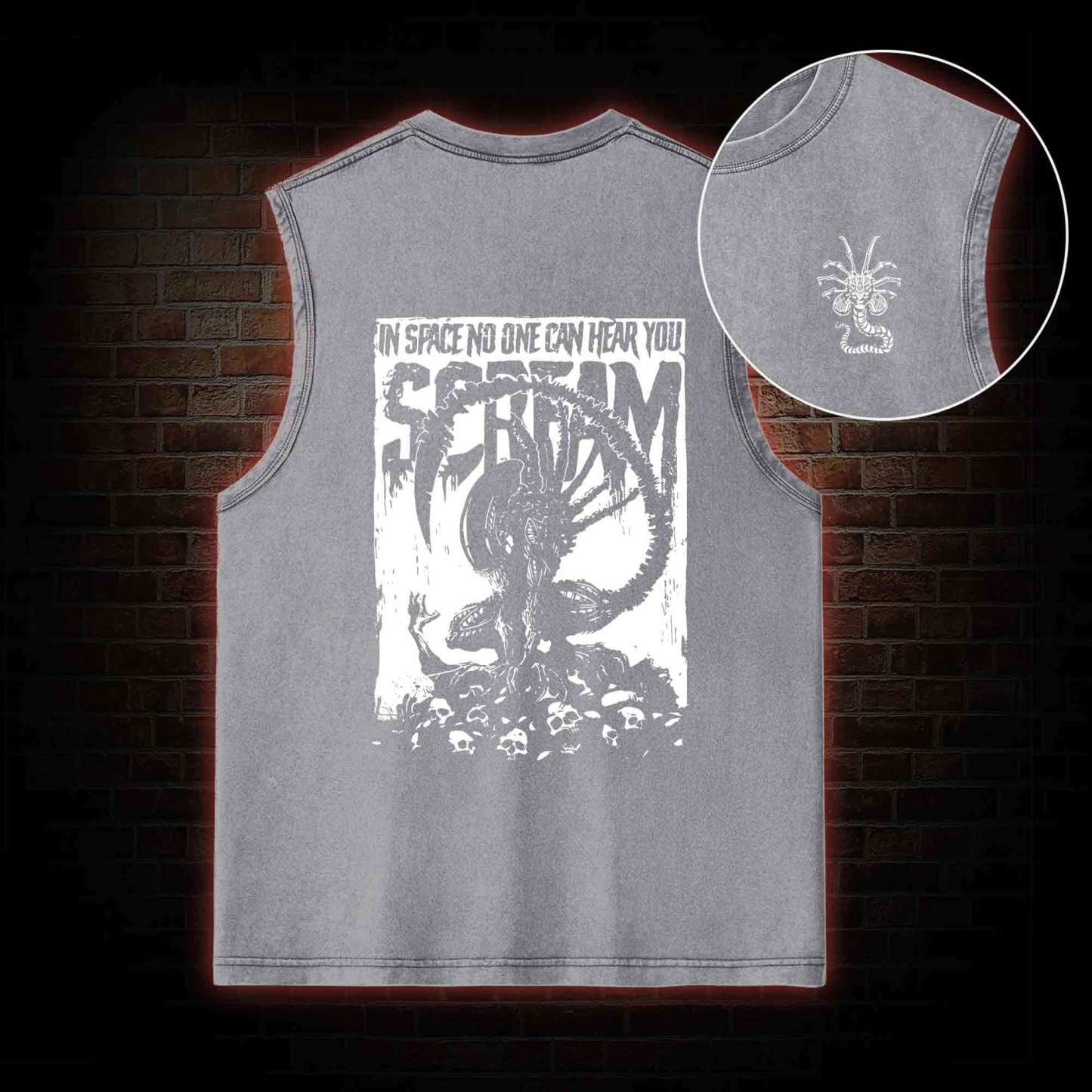 In Space No One Can Hear You Scream Back Print Washed Tank Top