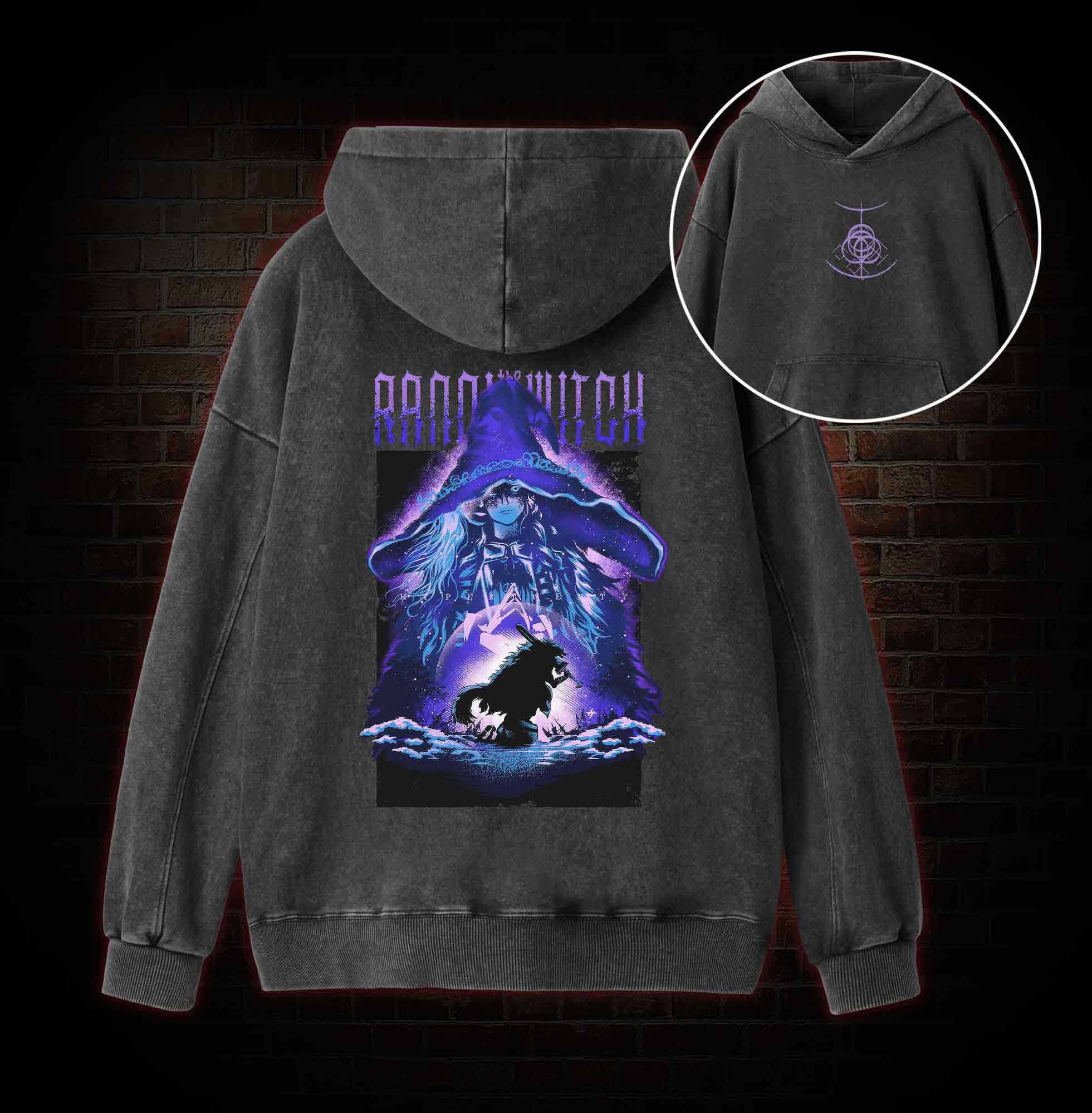 Demigod Witch Back Print Washed Hoodie