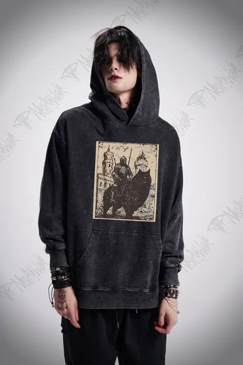 Knight Cat Rider Vintage Washed Hoodie