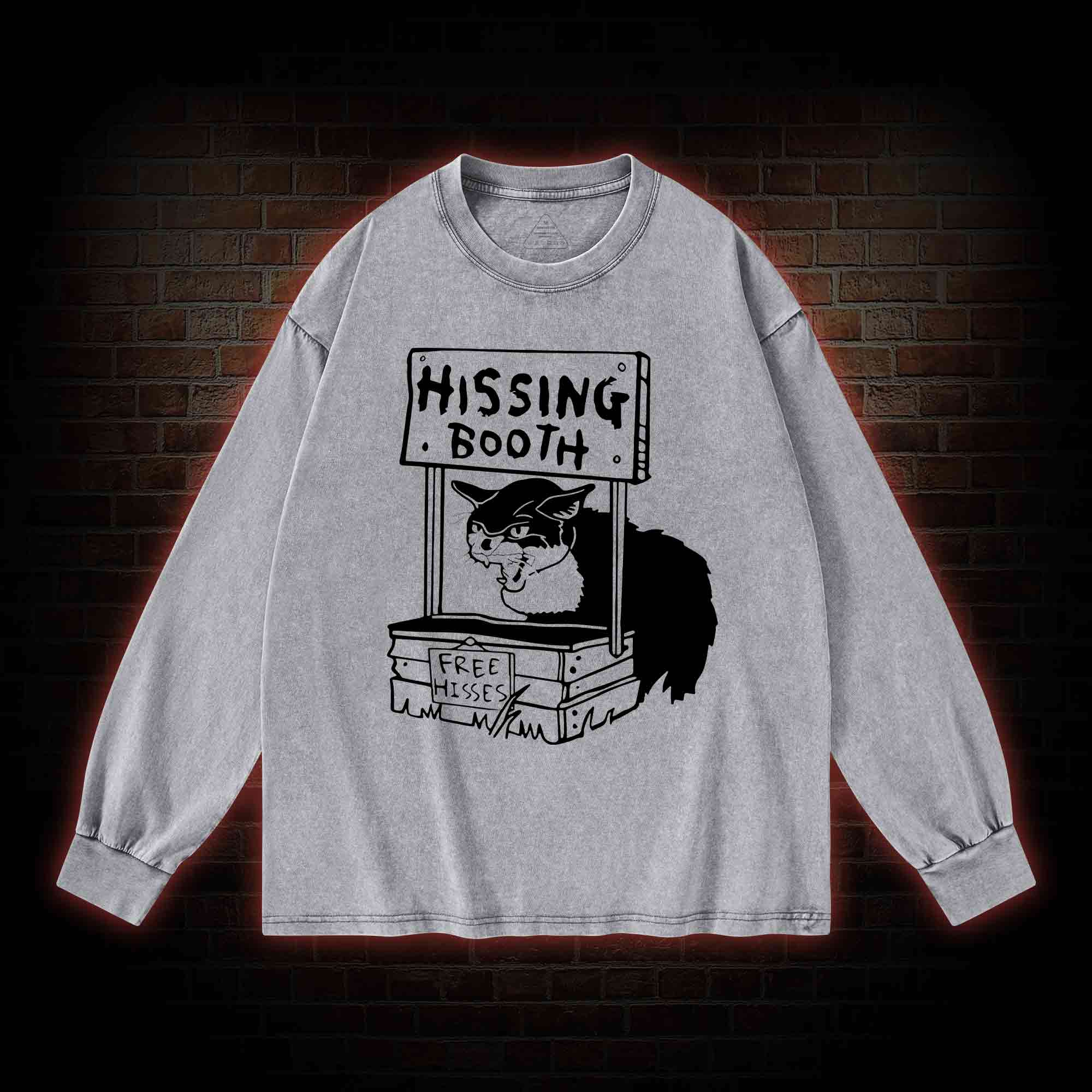 Cat Hissing Booth Washed Long-Sleeve T-shirt