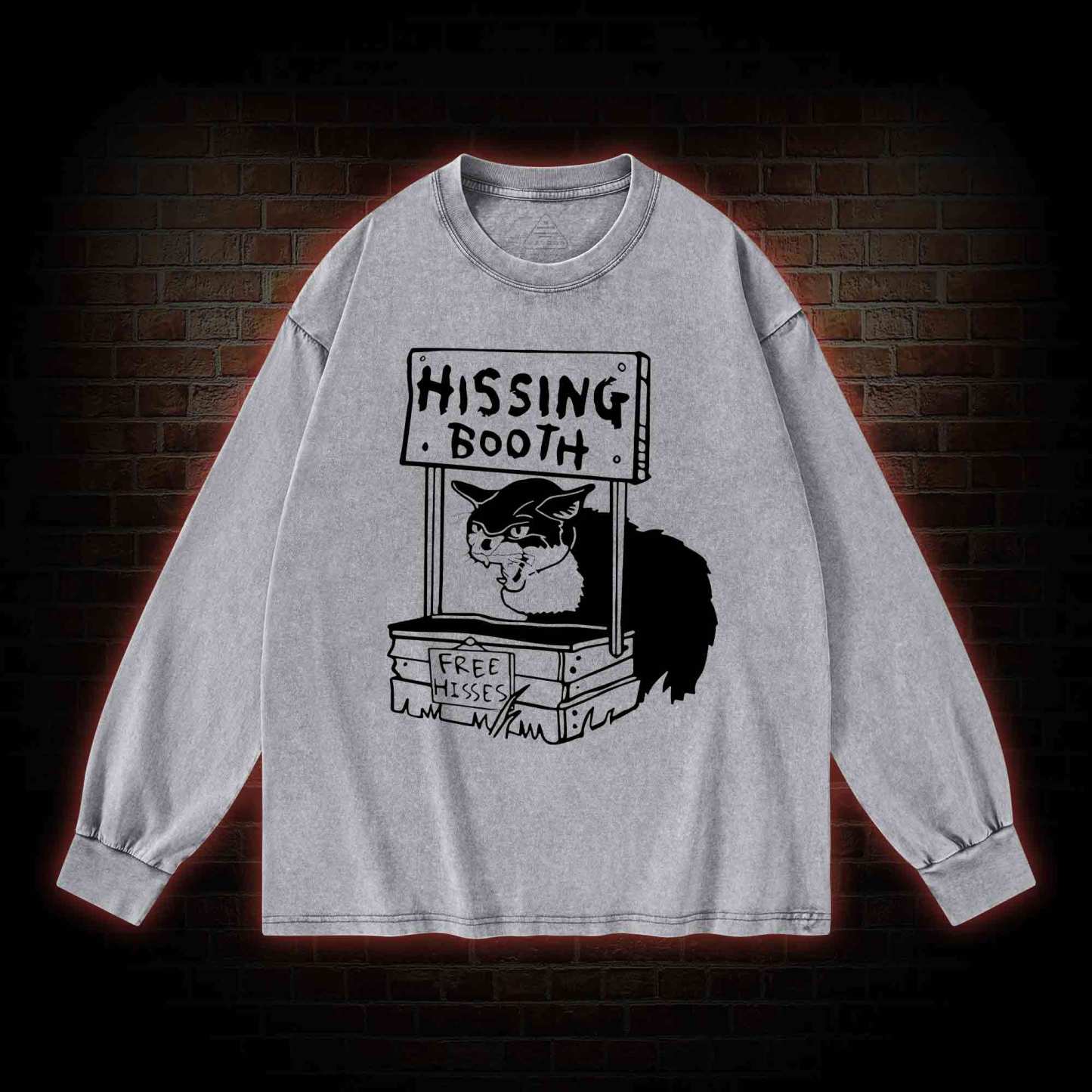 Cat Hissing Booth Washed Long-Sleeve T-shirt