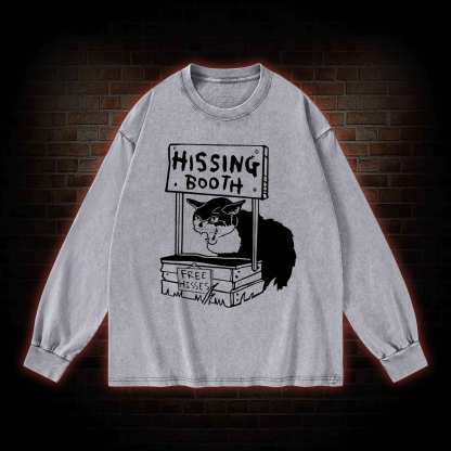 Cat Hissing Booth Washed Long-Sleeve T-shirt