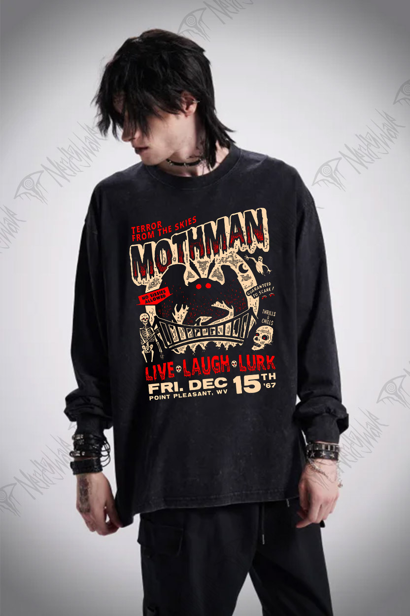 Mothman Live Laugh Lurk Washed Long-Sleeve T-shirt