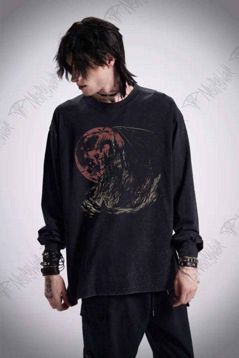Medieval Dragon Castle Washed Long-Sleeve T-shirt
