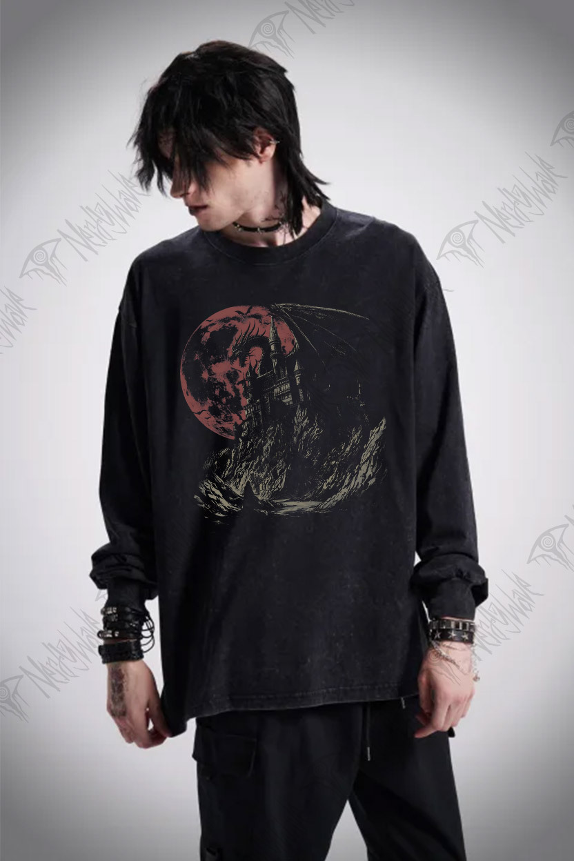 Medieval Dragon Castle Washed Long-Sleeve T-shirt