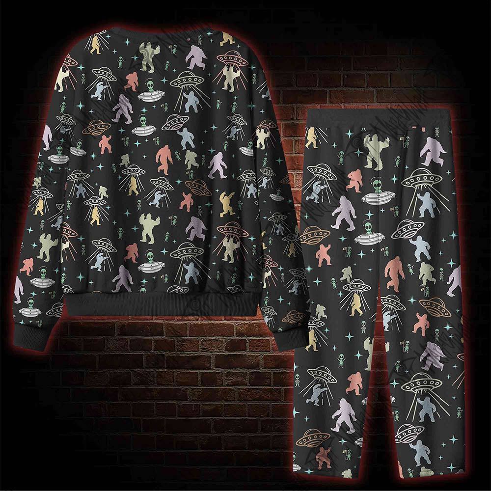 Bigfoot and Alien Party  Cozy Pajama Sets