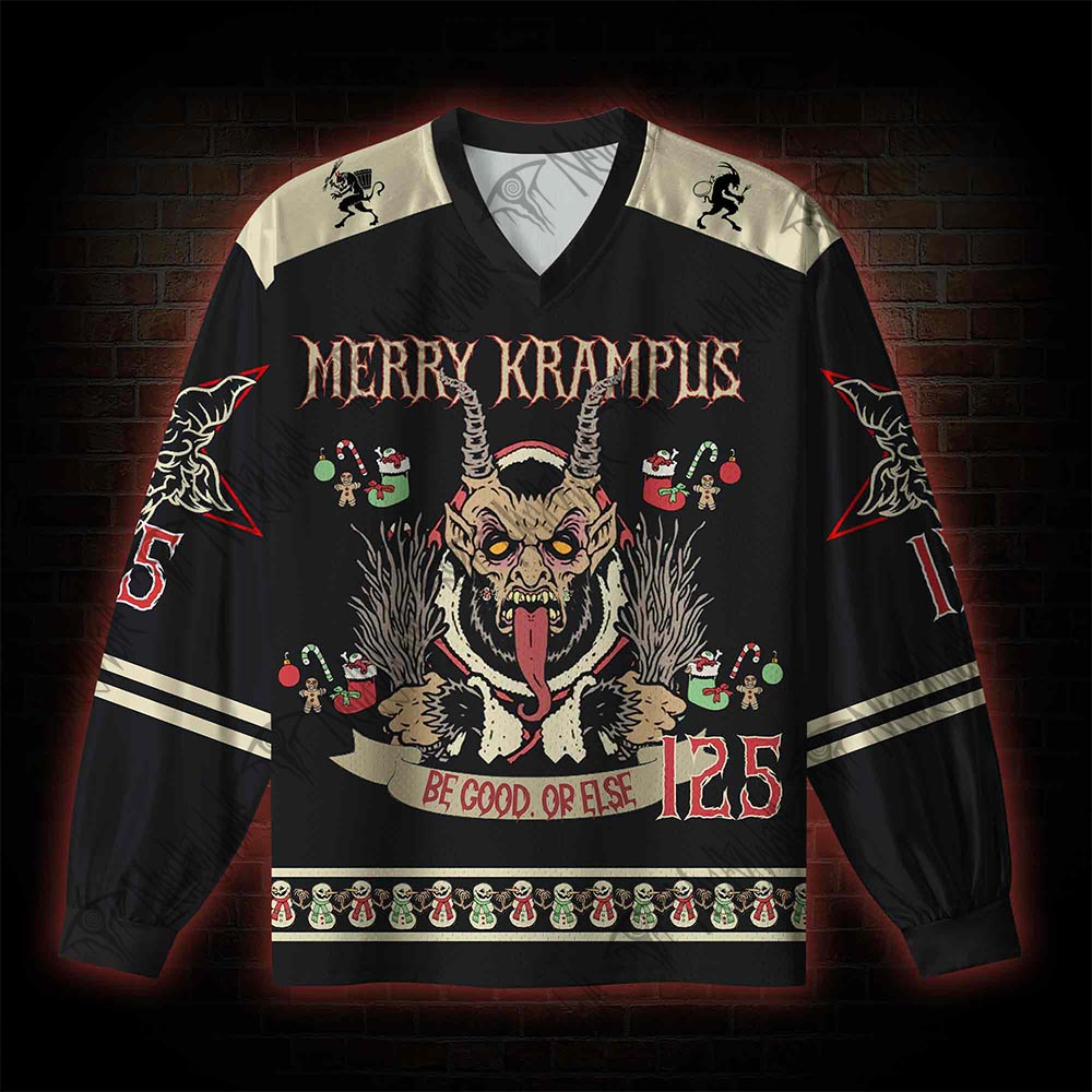 Be Good Or Else Krampus Christmas V-Neck Long Sleeve Jersey