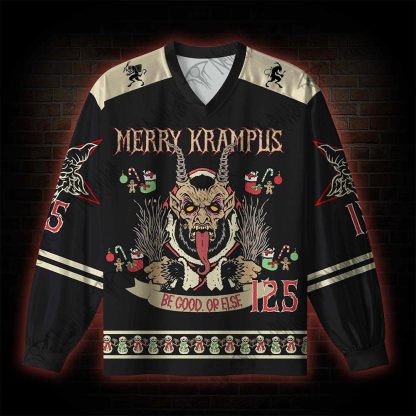 Be Good Or Else Krampus Christmas V-Neck Long Sleeve Jersey