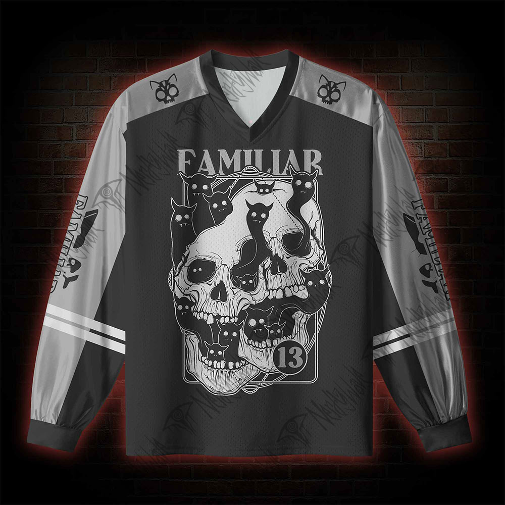 Cat Ghost Double Skull V-Neck Long Sleeve Jersey