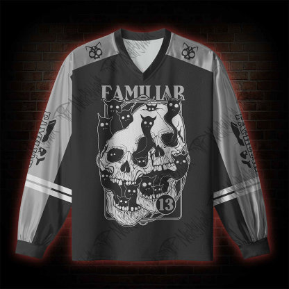 Cat Ghost Double Skull V-Neck Long Sleeve Jersey