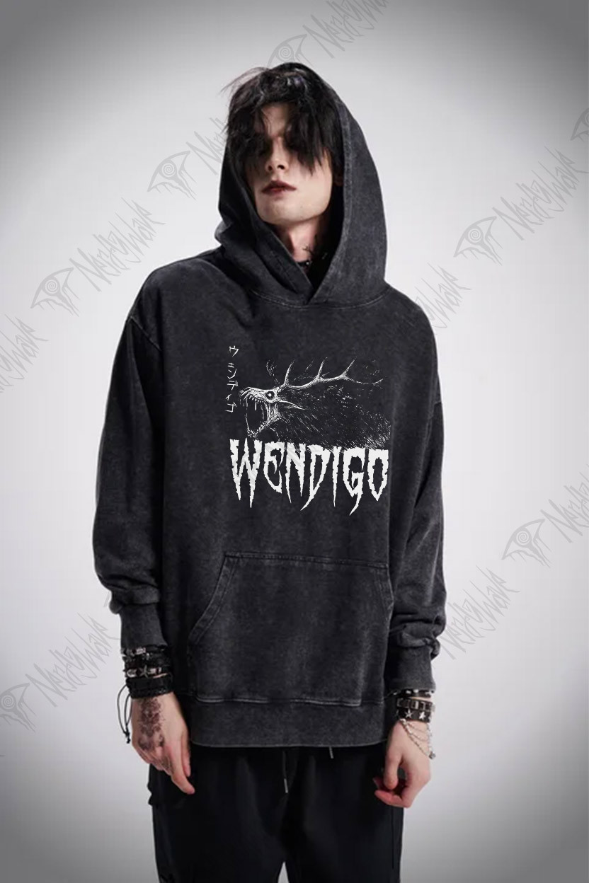 Wendigo Scary Monster Washed Hoodie