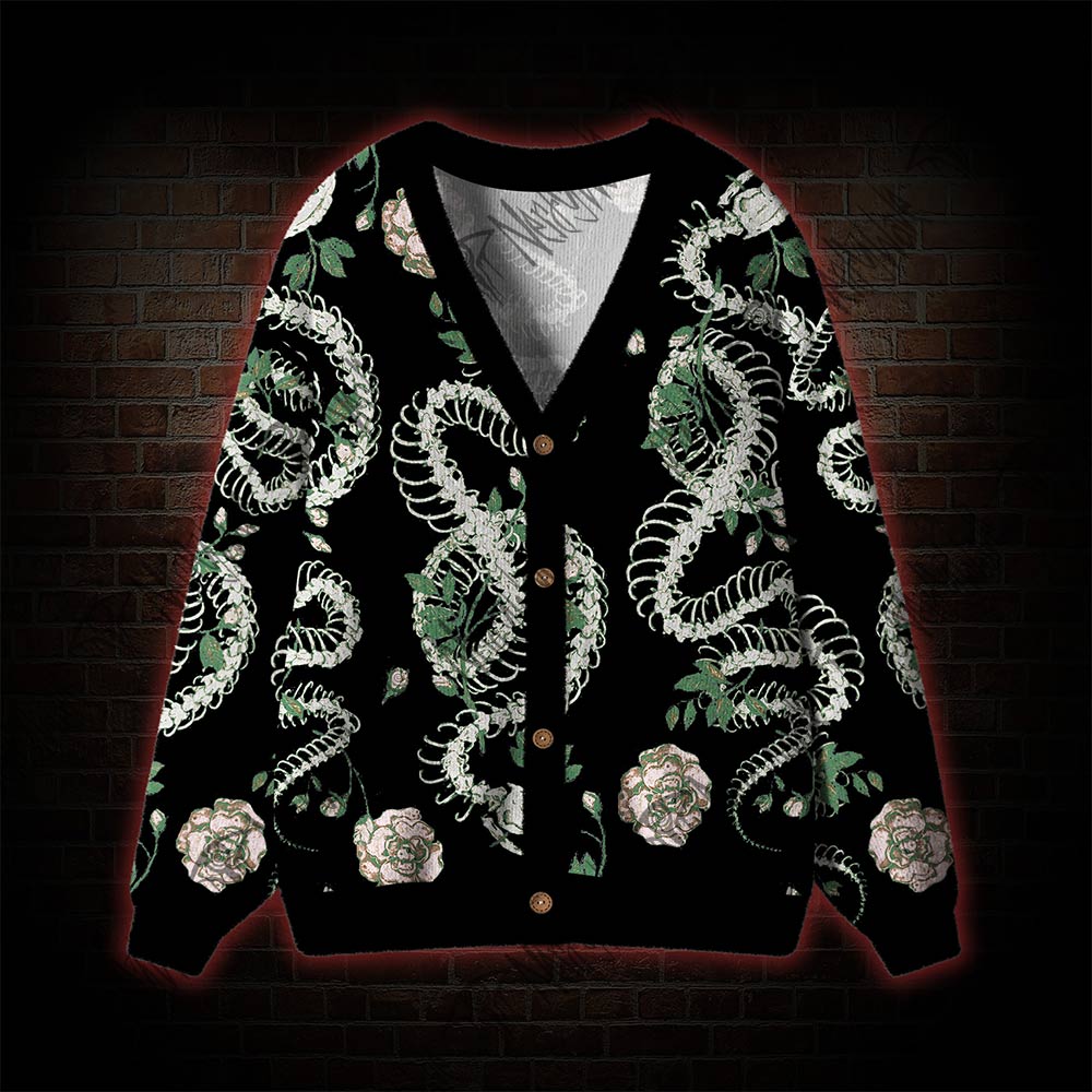 Flowers and Snake Skeleton Cardigan Sweater