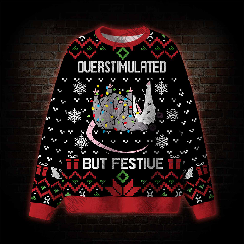 Overstimulated But Festive Ugly Sweatshirts