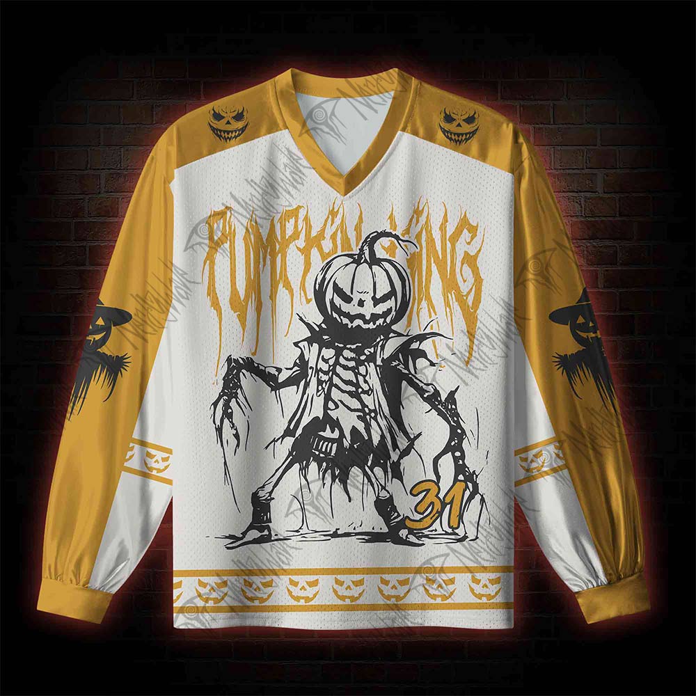Pumpkin Man Horror V-Neck Long Sleeve Jersey