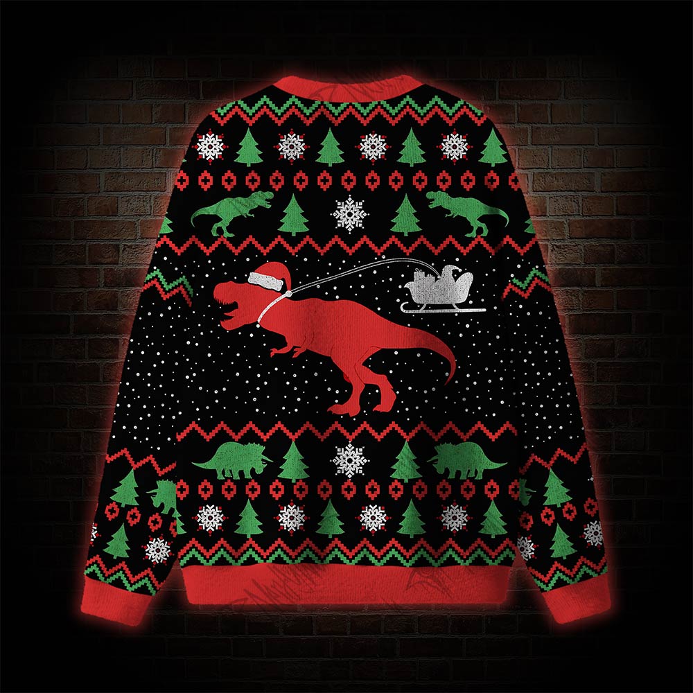 Dinosaur Santa Sleigh Holiday Party Gift Ugly Sweatshirts