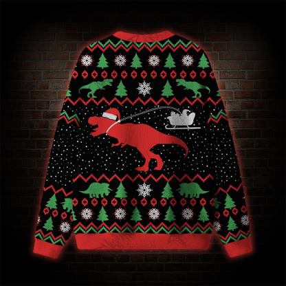 Dinosaur Santa Sleigh Holiday Party Gift Ugly Sweatshirts