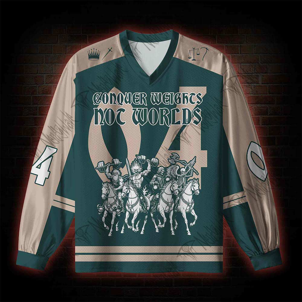 Conquer Weights Not Worlds V-Neck Long Sleeve Jersey