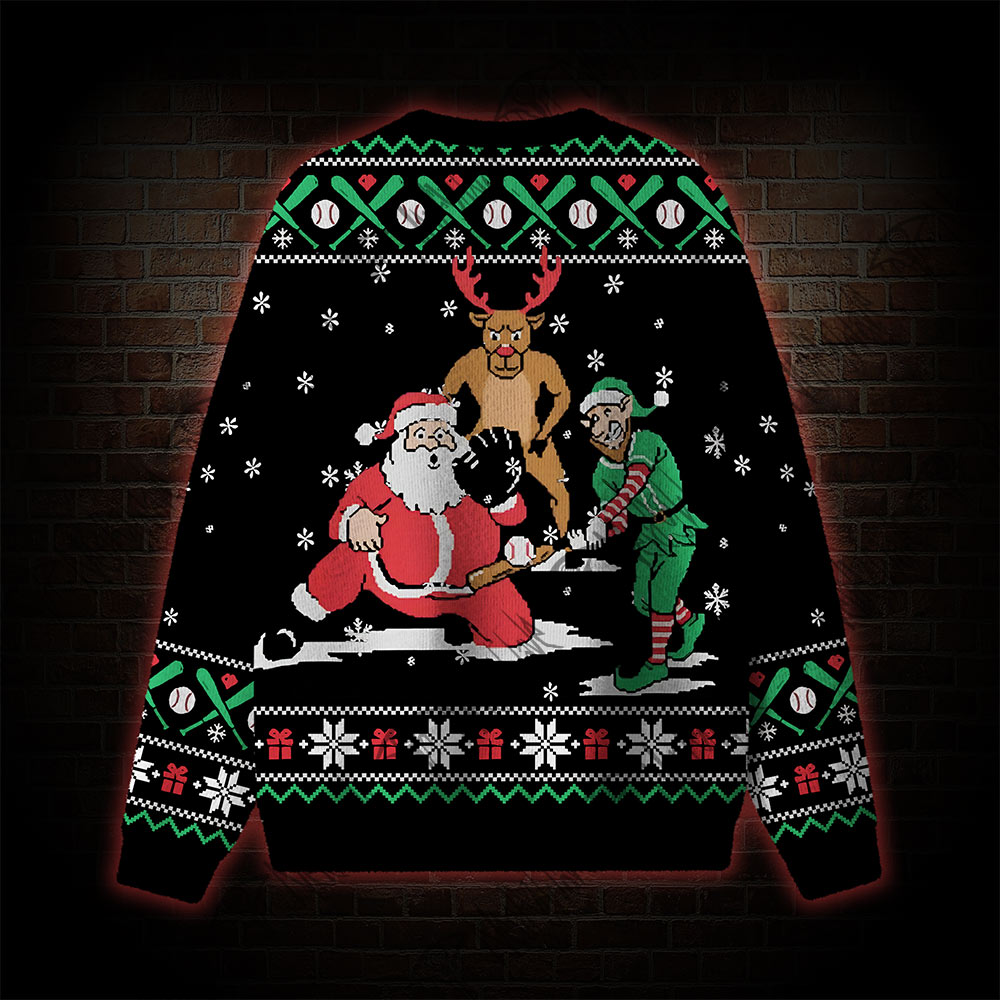Santa Baseball Christmas Funny Elf Reindeer Ugly Sweatshirts