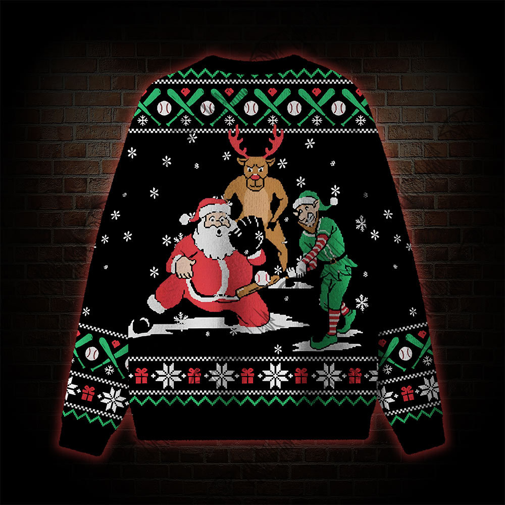 Santa Baseball Christmas Funny Elf Reindeer Ugly Sweatshirts