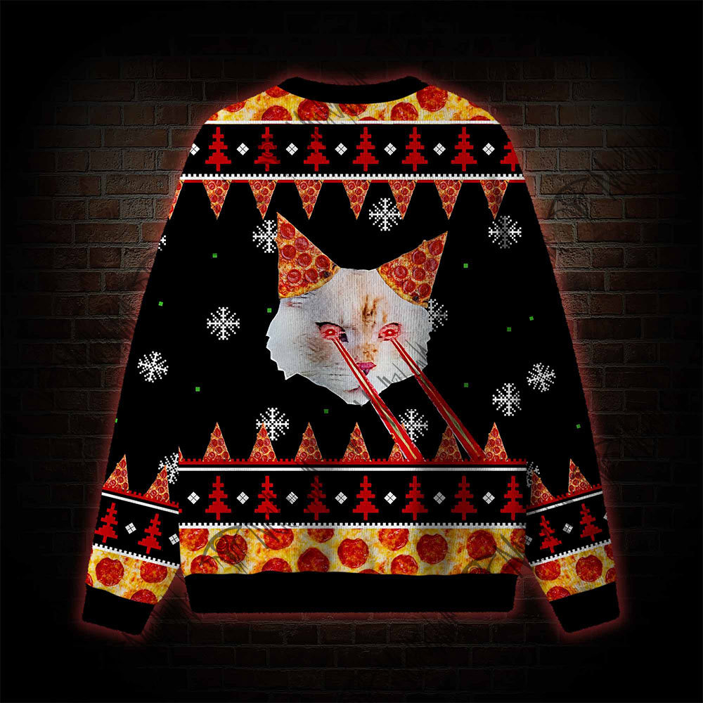 Pizza Cat With Laser Eyes Ugly Sweatshirts