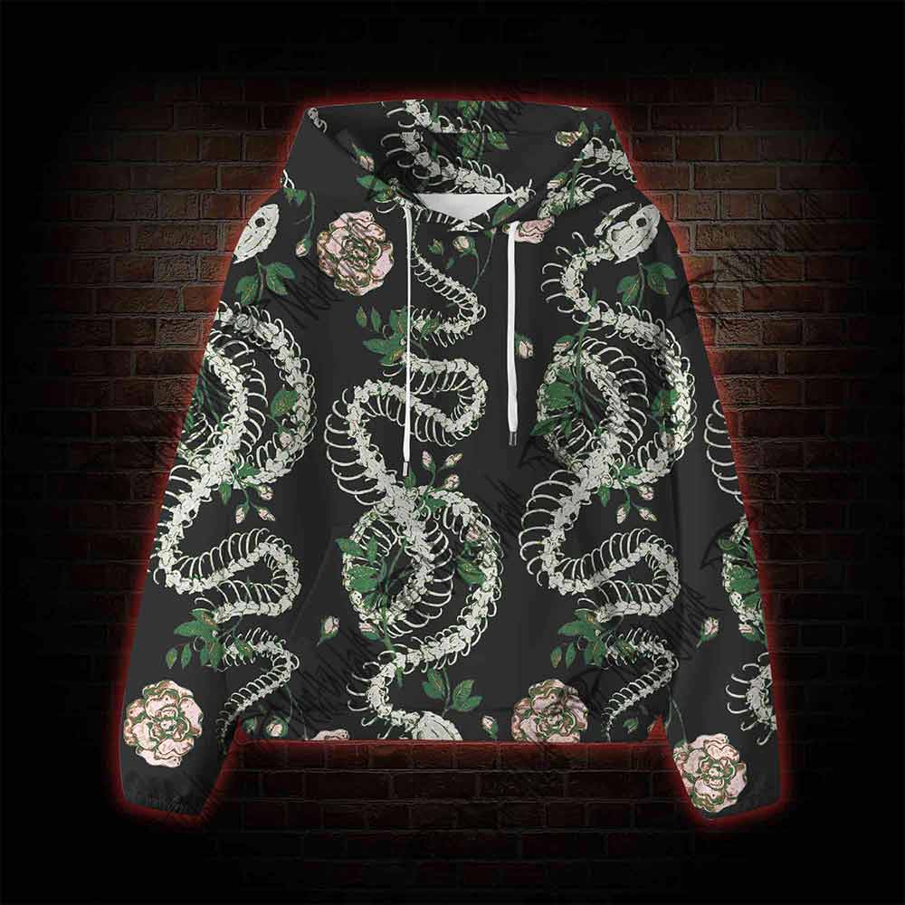 Flowers and Snake Skeleton All Over Print Scuba Hoodie