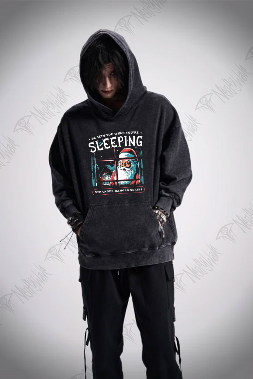He Sees You When You're Sleeping Washed Hoodie
