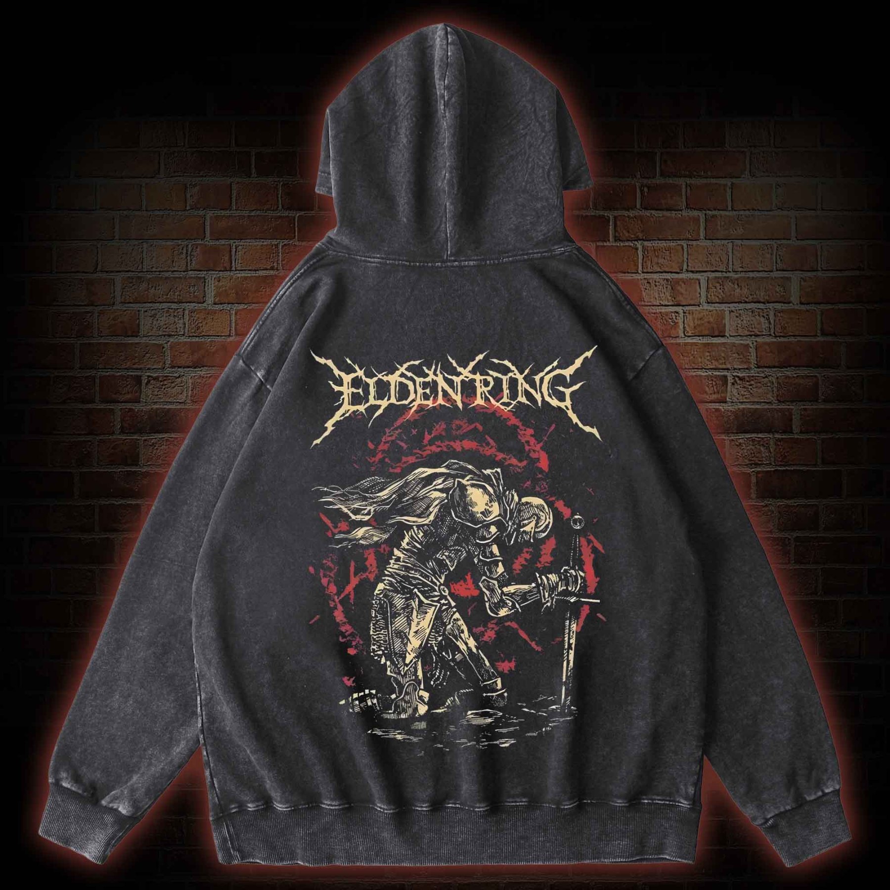 Golden Order Back Print Washed Hoodie