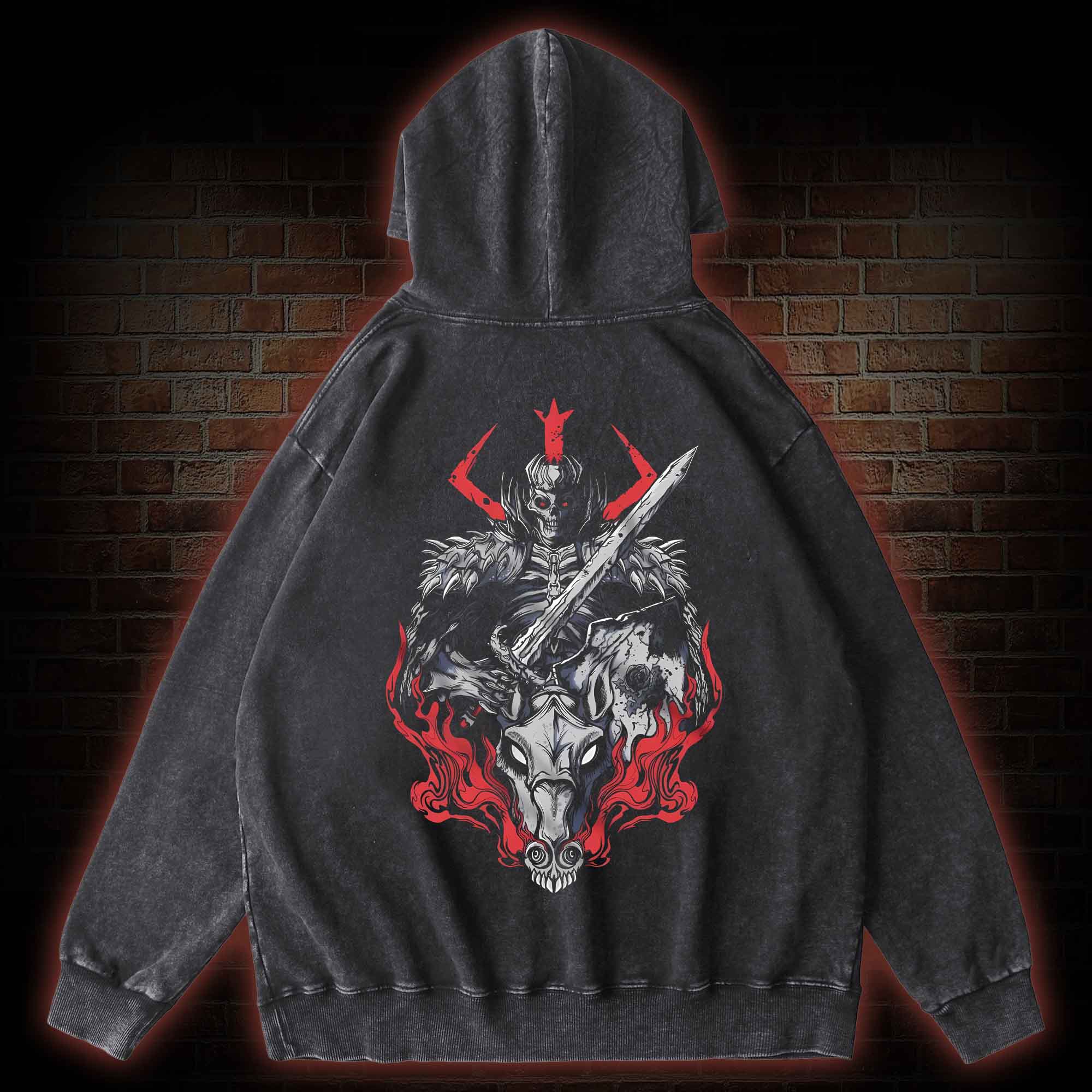 Skull Knight Back Print Back Print Washed Hoodie