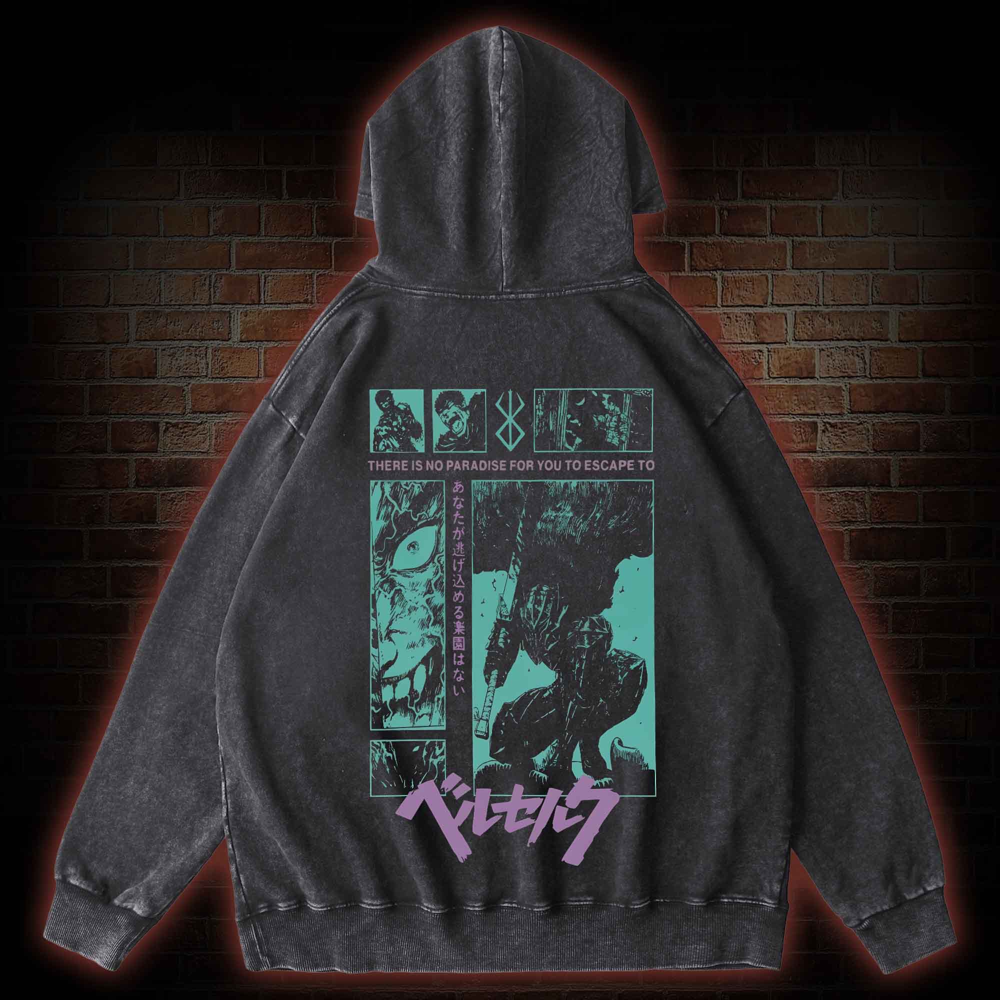 Berserk Guts Back Print Washed Hoodie