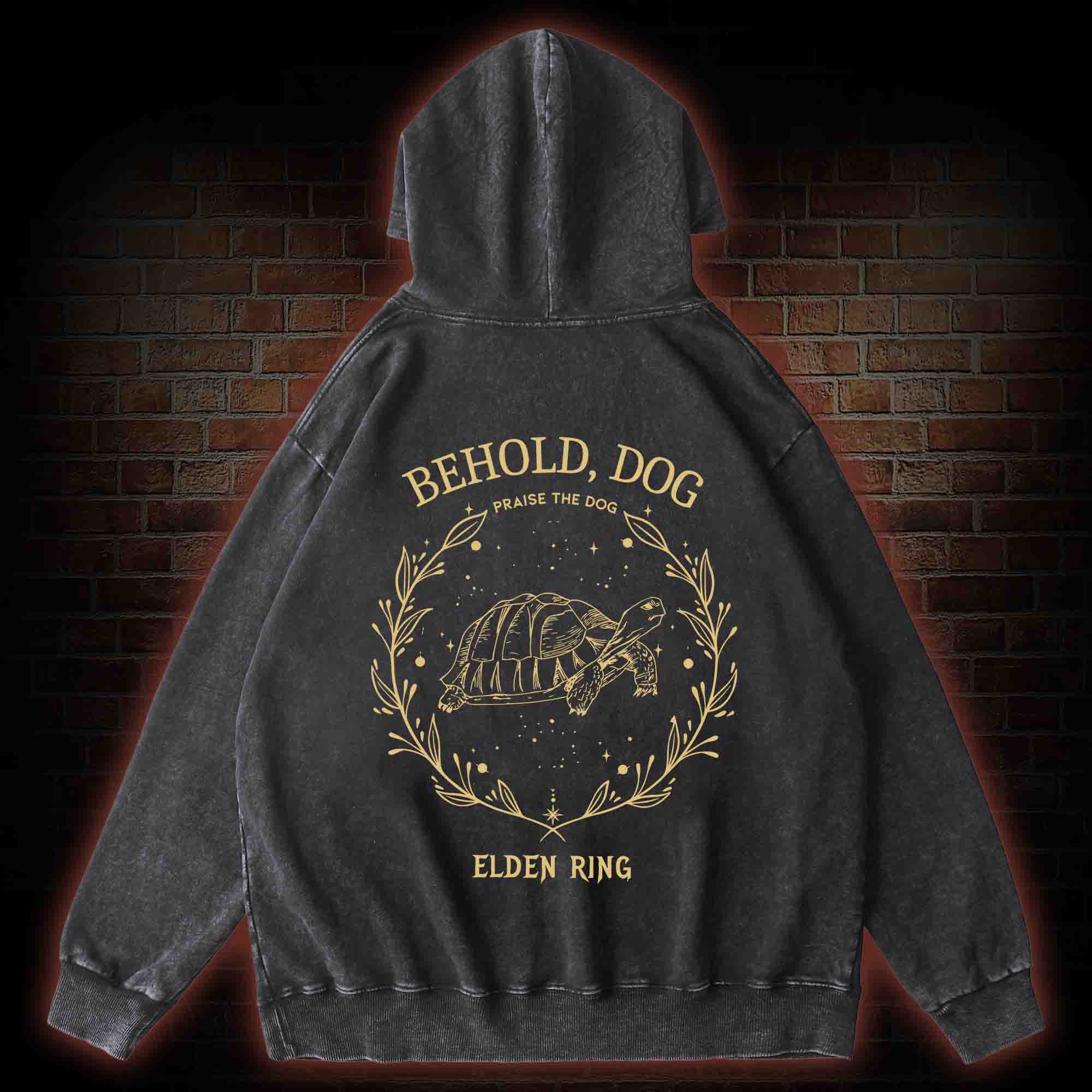 Behold Dog Back Print Washed Hoodie
