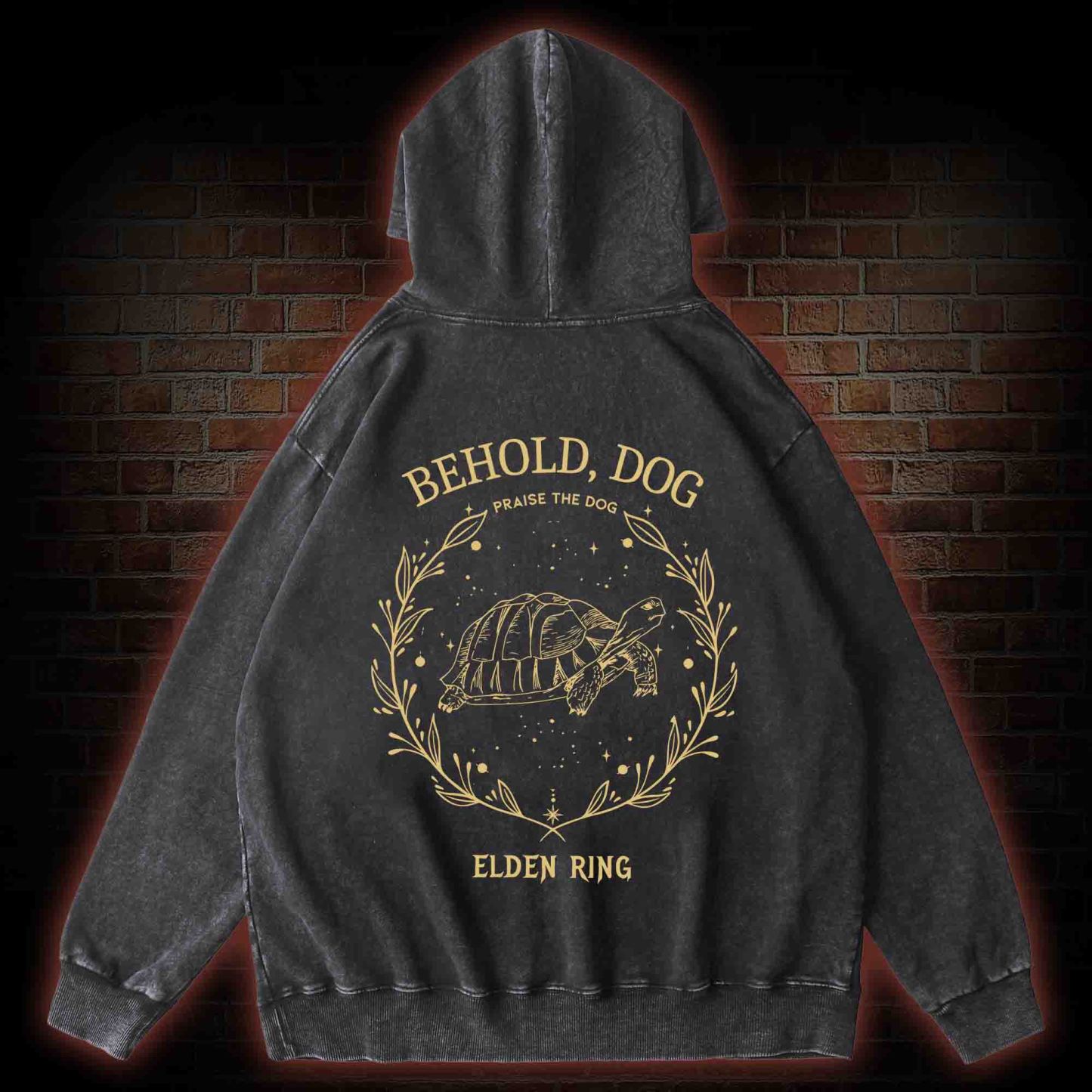 Behold Dog Back Print Washed Hoodie